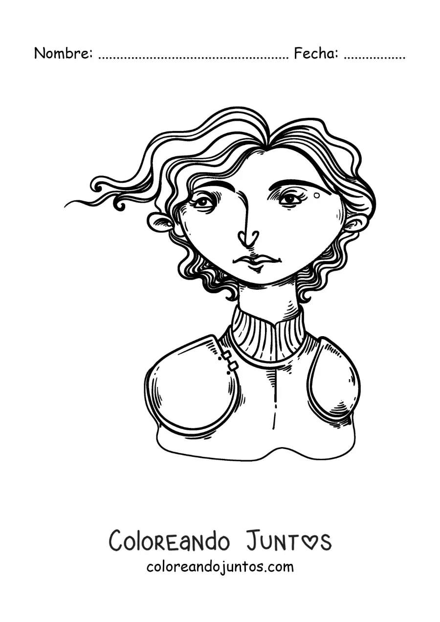 Imagen para colorear de una caricatura de Juana de Arco fácil