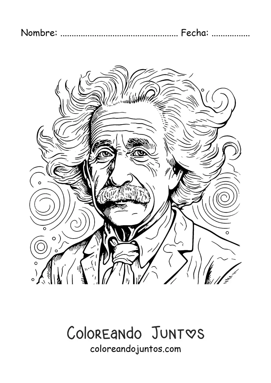 Imagen para colorear de un retrato realista de Albert Einstein