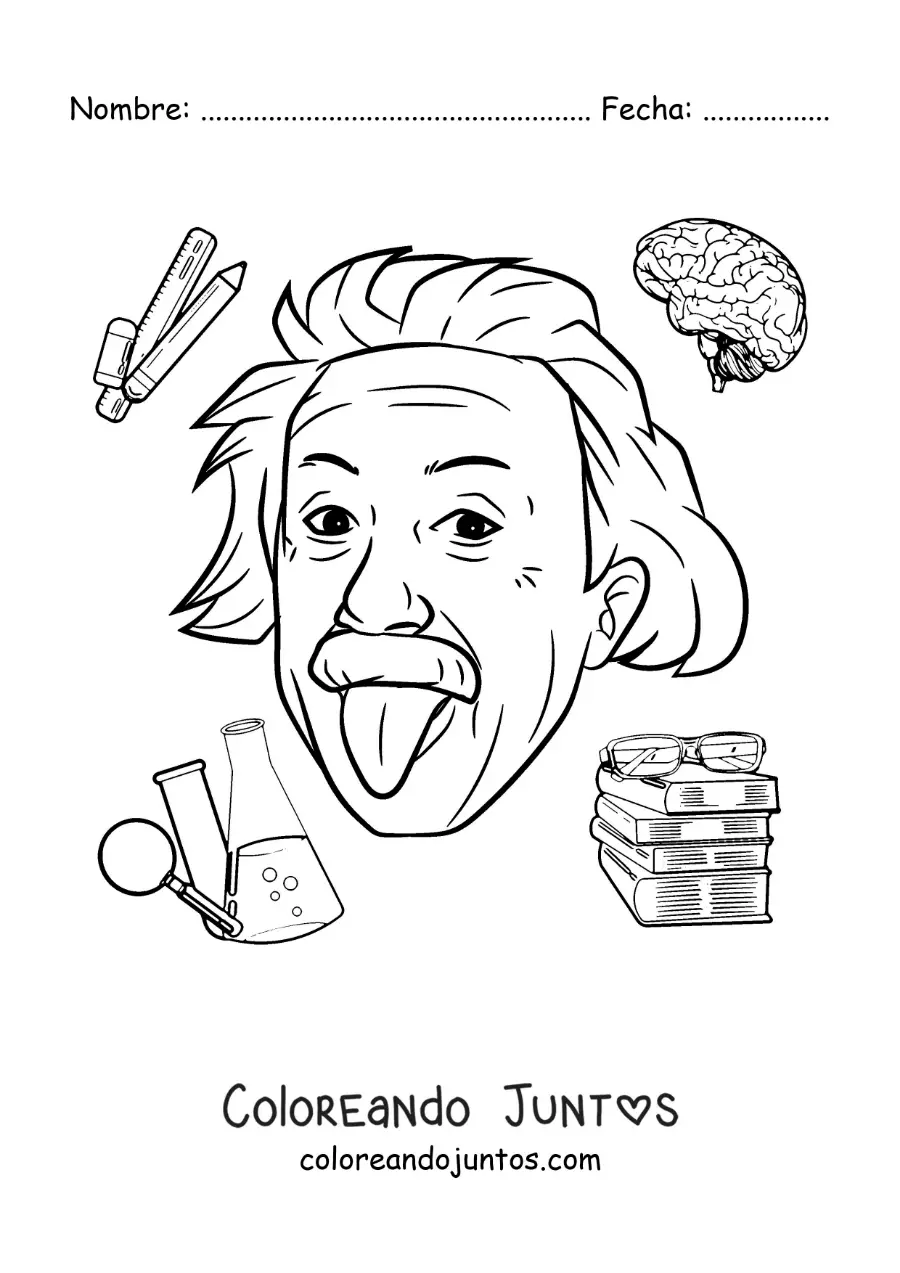 Imagen para colorear del científico Albert Einstein animado sacando la lengua
