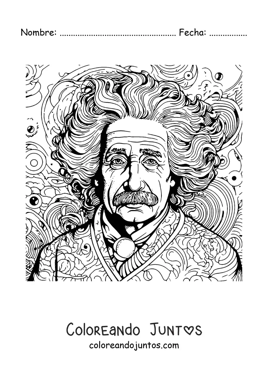 Imagen para colorear de un retrato divertido de Albert Einstein