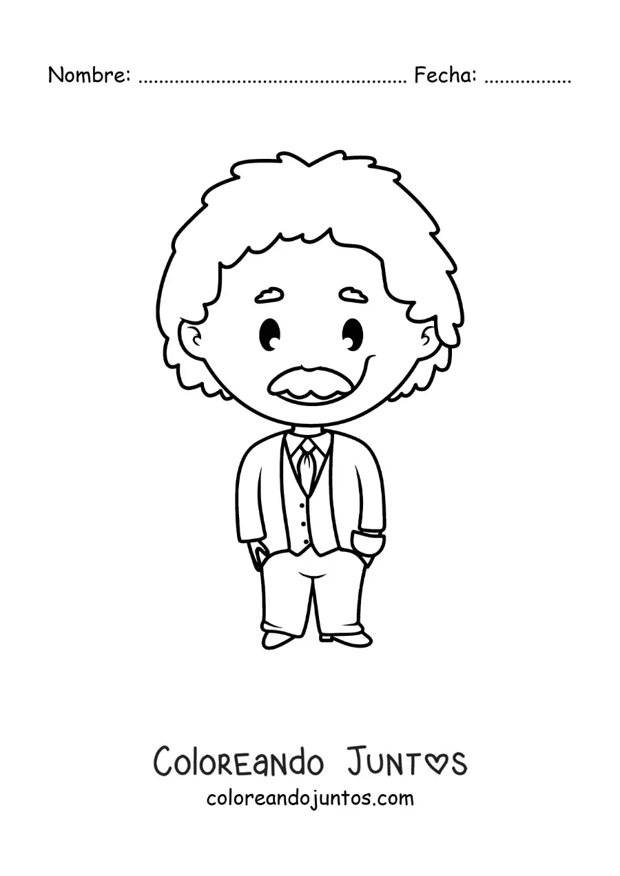 Imagen para colorear de Albert Einstein animado fácil para niños