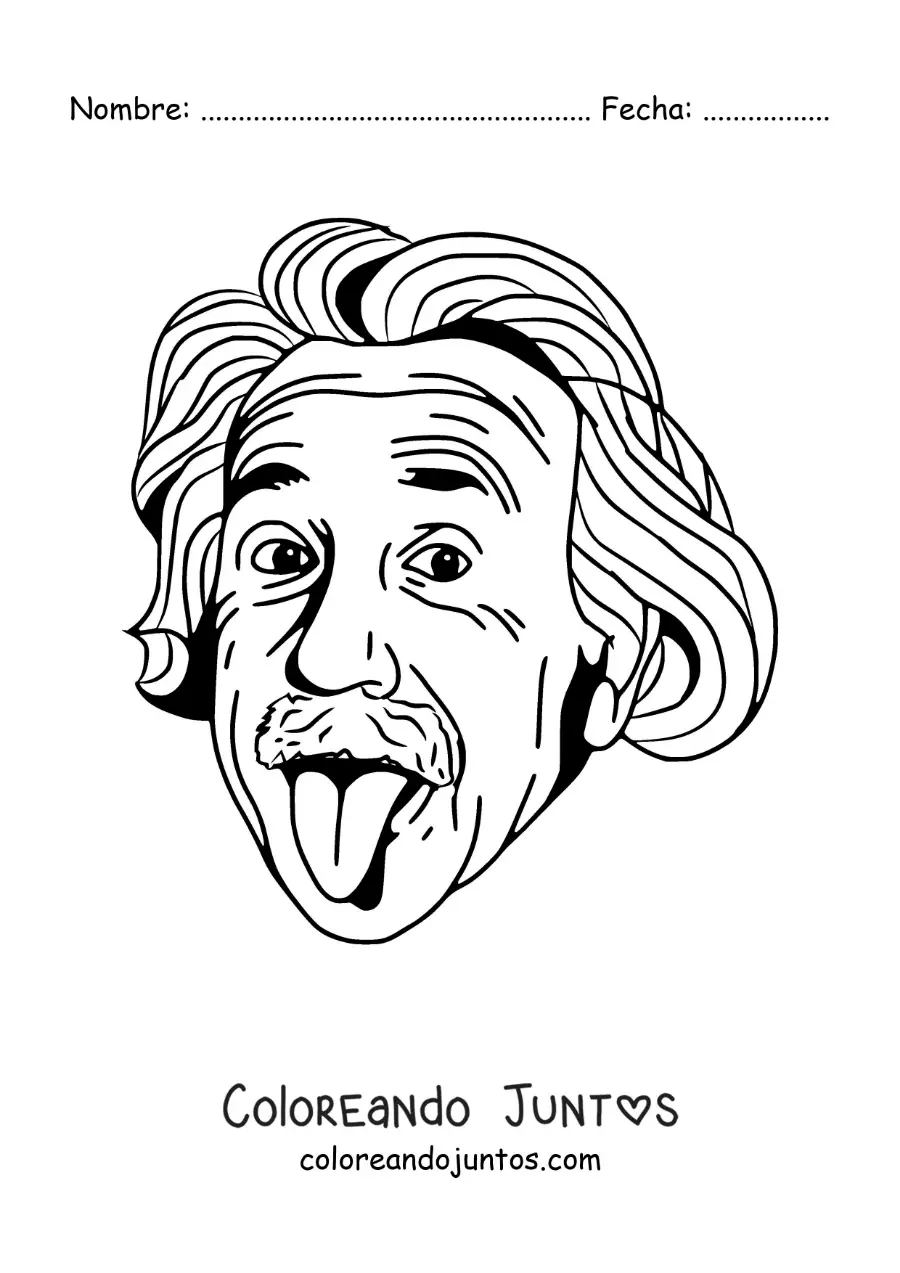 Imagen para colorear de Albert Einstein sacando la lengua