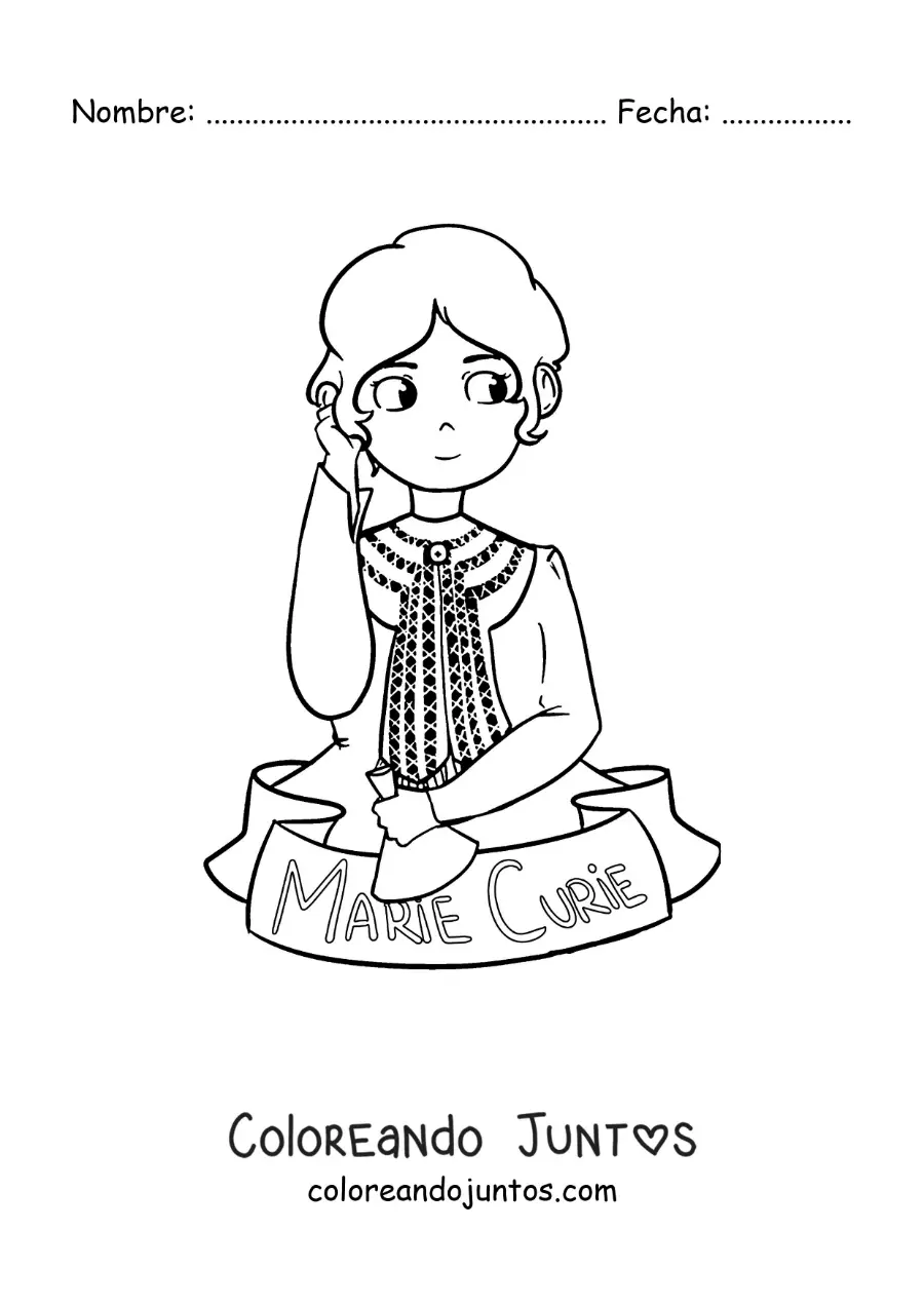 Imagen para colorear de Marie Curie animada para niños