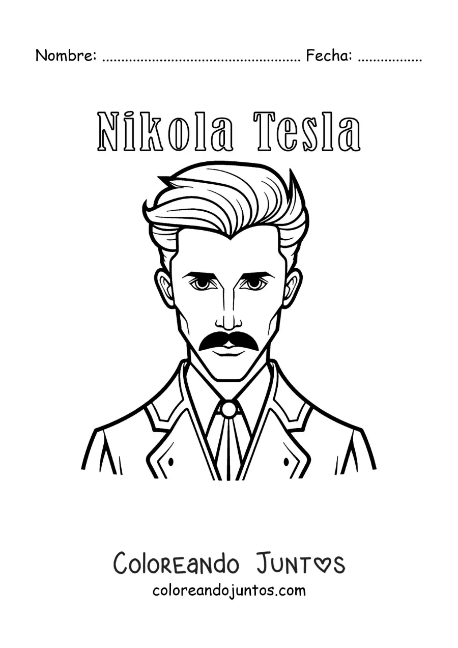 Imagen para colorear de Nikola Tesla animado con su nombre