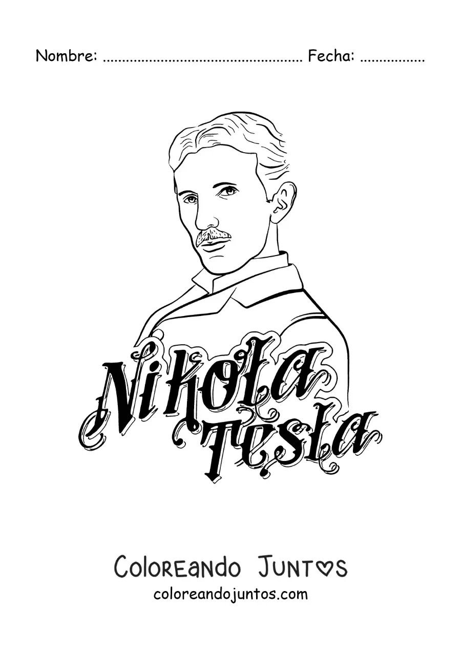 Imagen para colorear de Nikola Tesla con su nombre