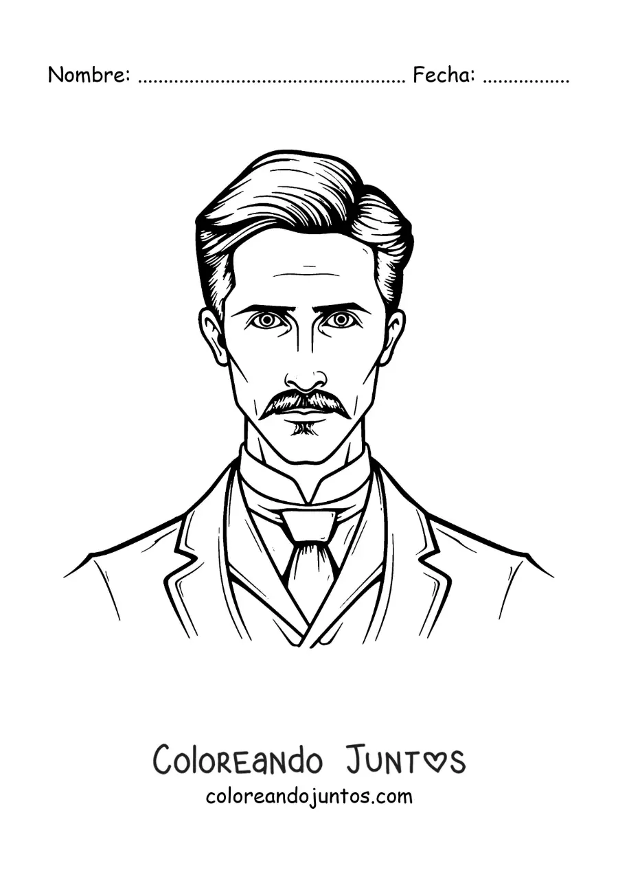 Imagen para colorear de un retrato de Nikola Tesla animado