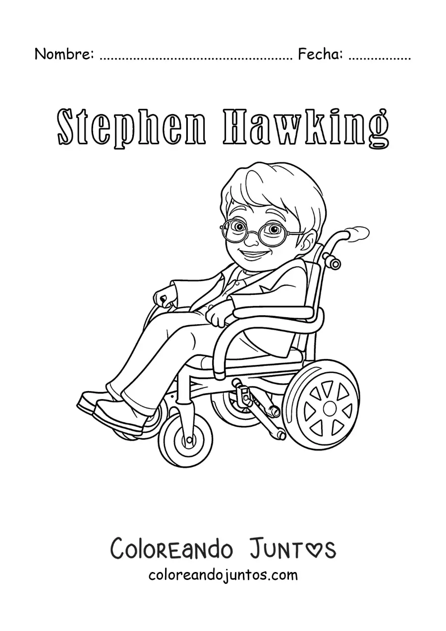 Imagen para colorear de Stephen Hawking animado con su nombre