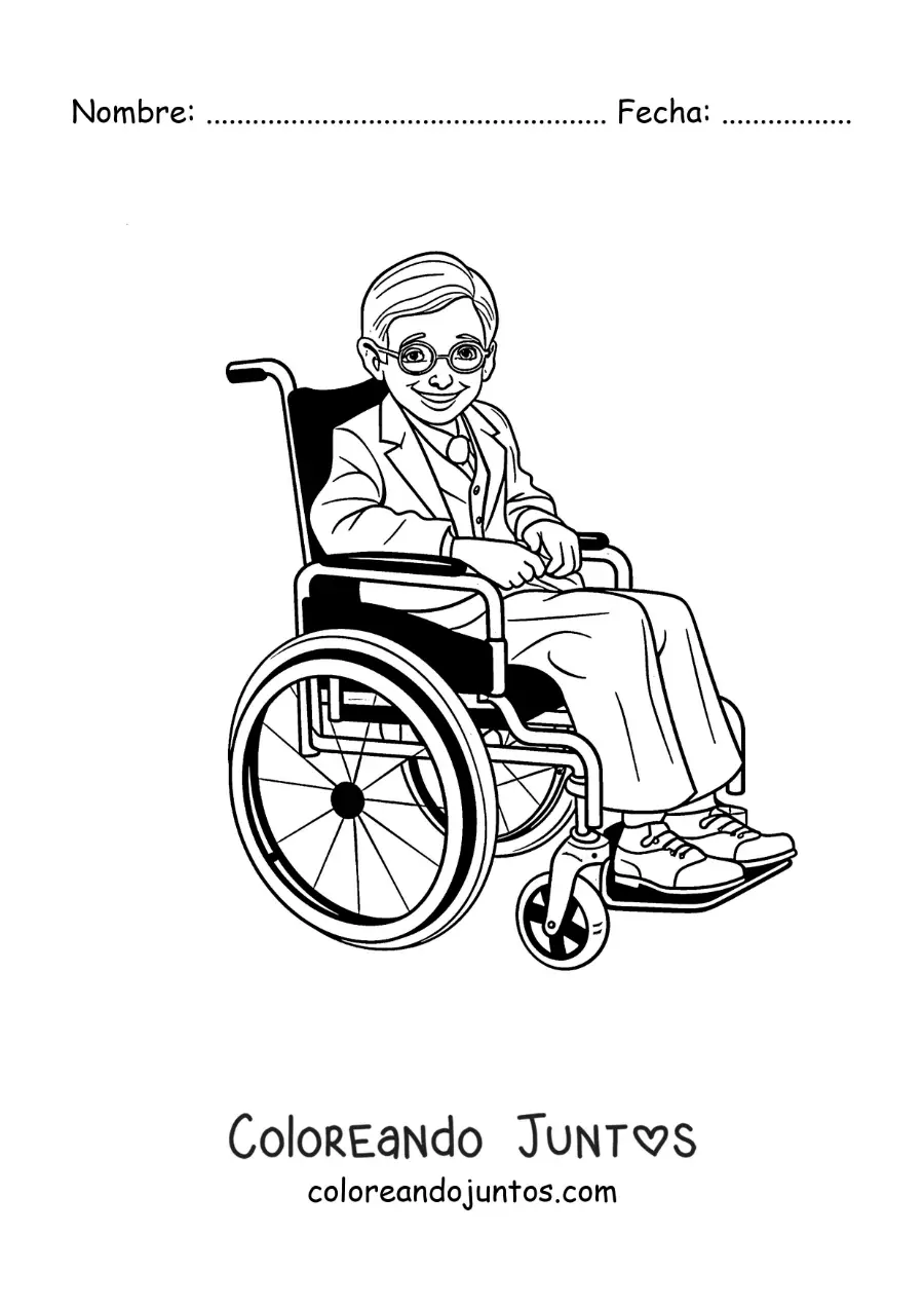 Imagen para colorear de una caricatura de Stephen Hawking