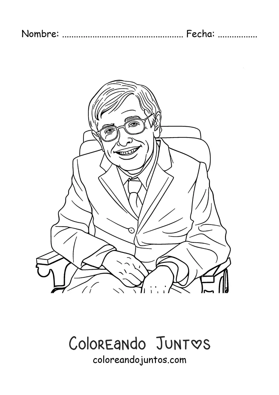 Imagen para colorear de un retrato de Stephen Hawking realista