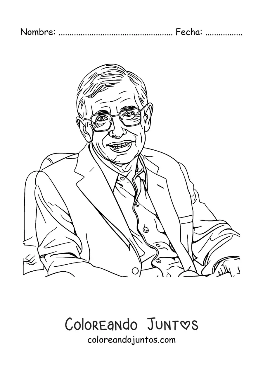 Imagen para colorear de un retrato de Stephen Hawking