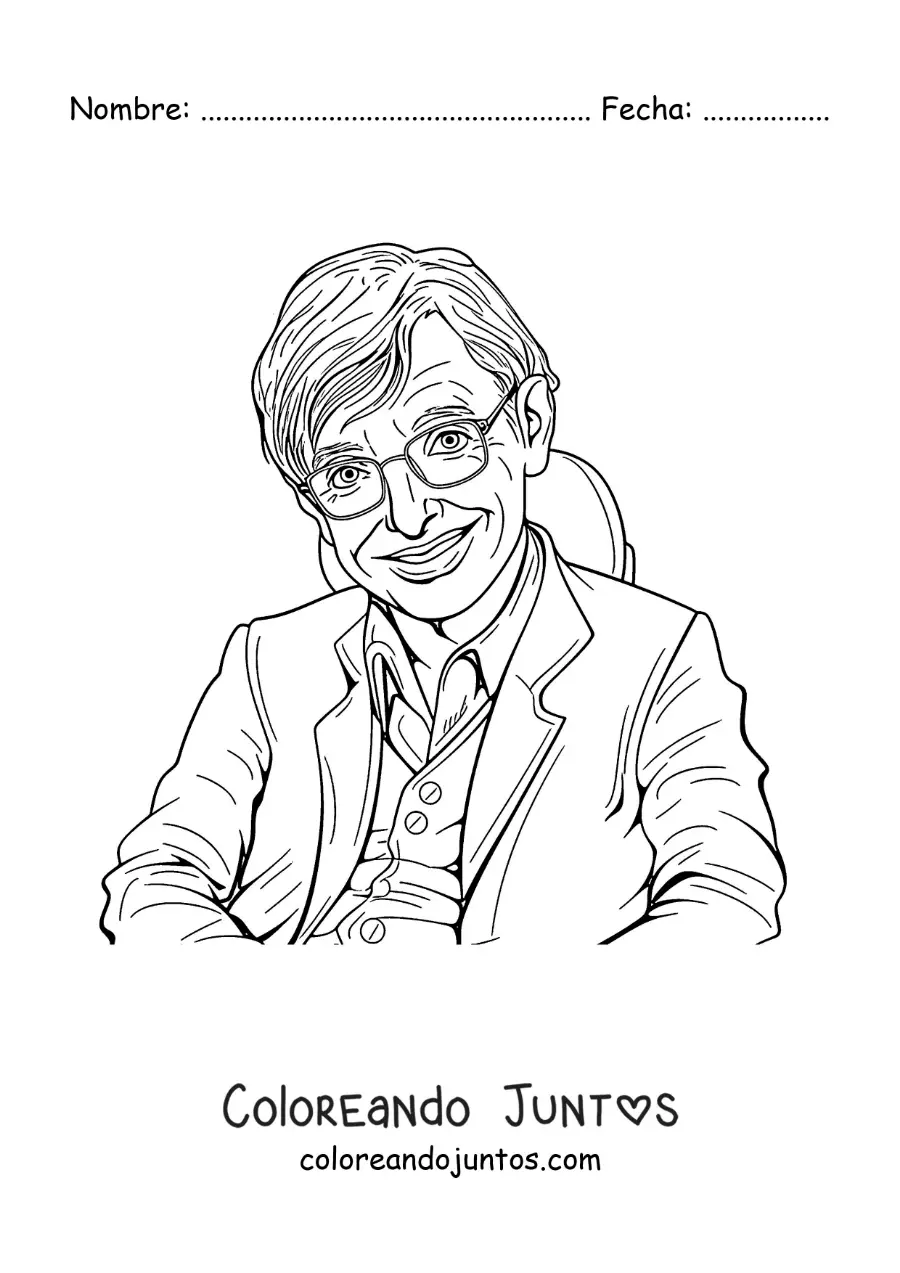 Imagen para colorear de un retrato de Stephen Hawking animado