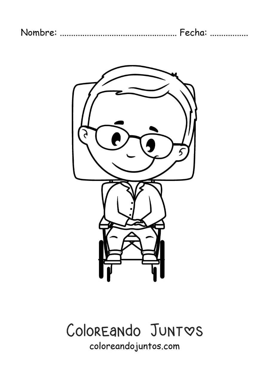 Imagen para colorear de una caricatura fácil de Stephen Hawking