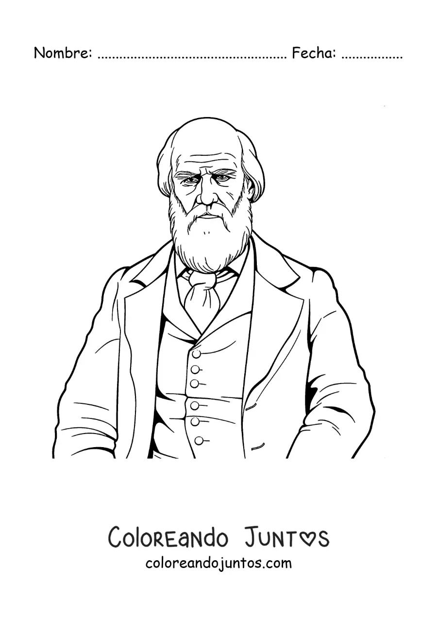 Imagen para colorear de un retrato de Charles Darwin fácil