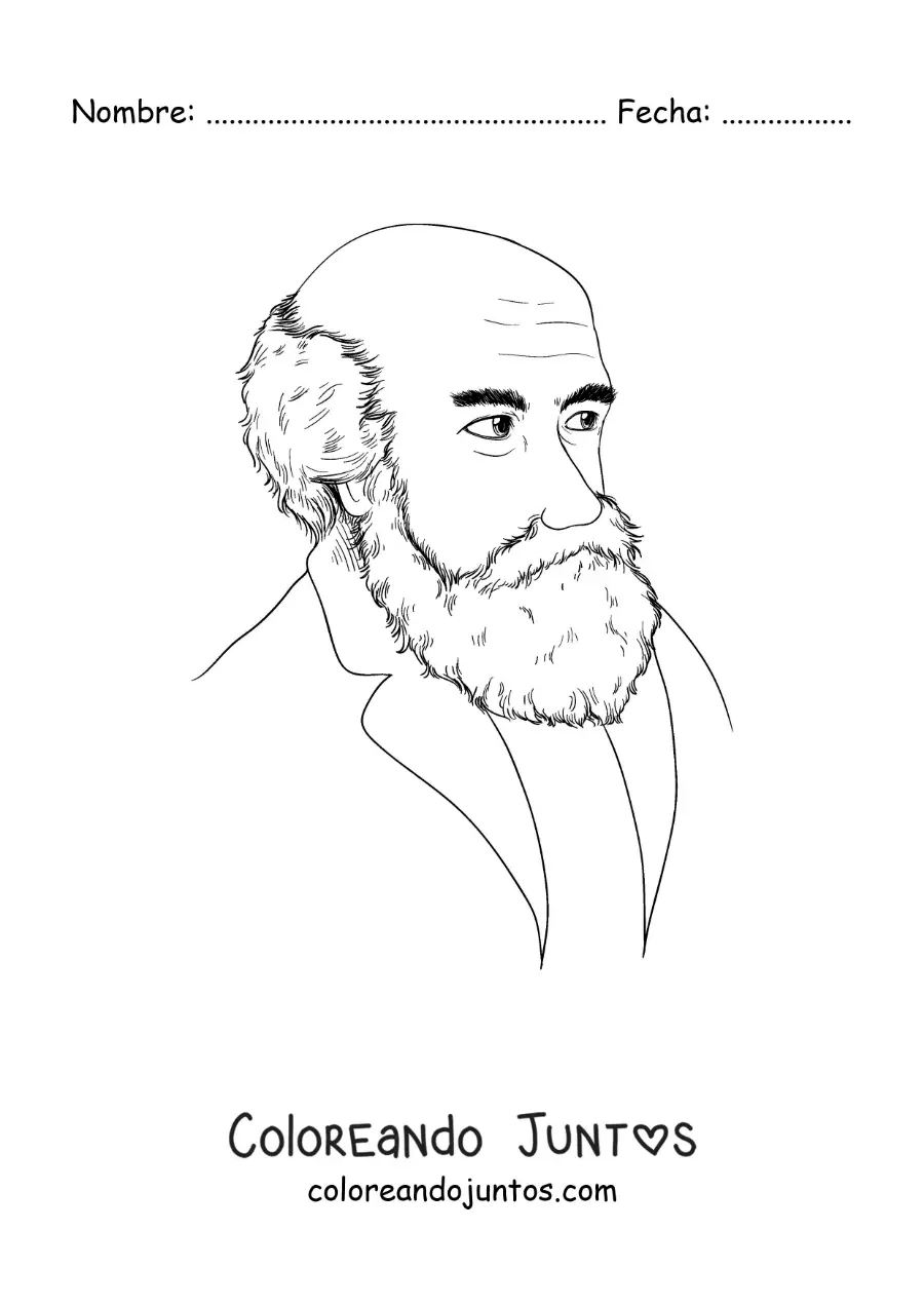 Imagen para colorear de un retrato de Charles Darwin animado