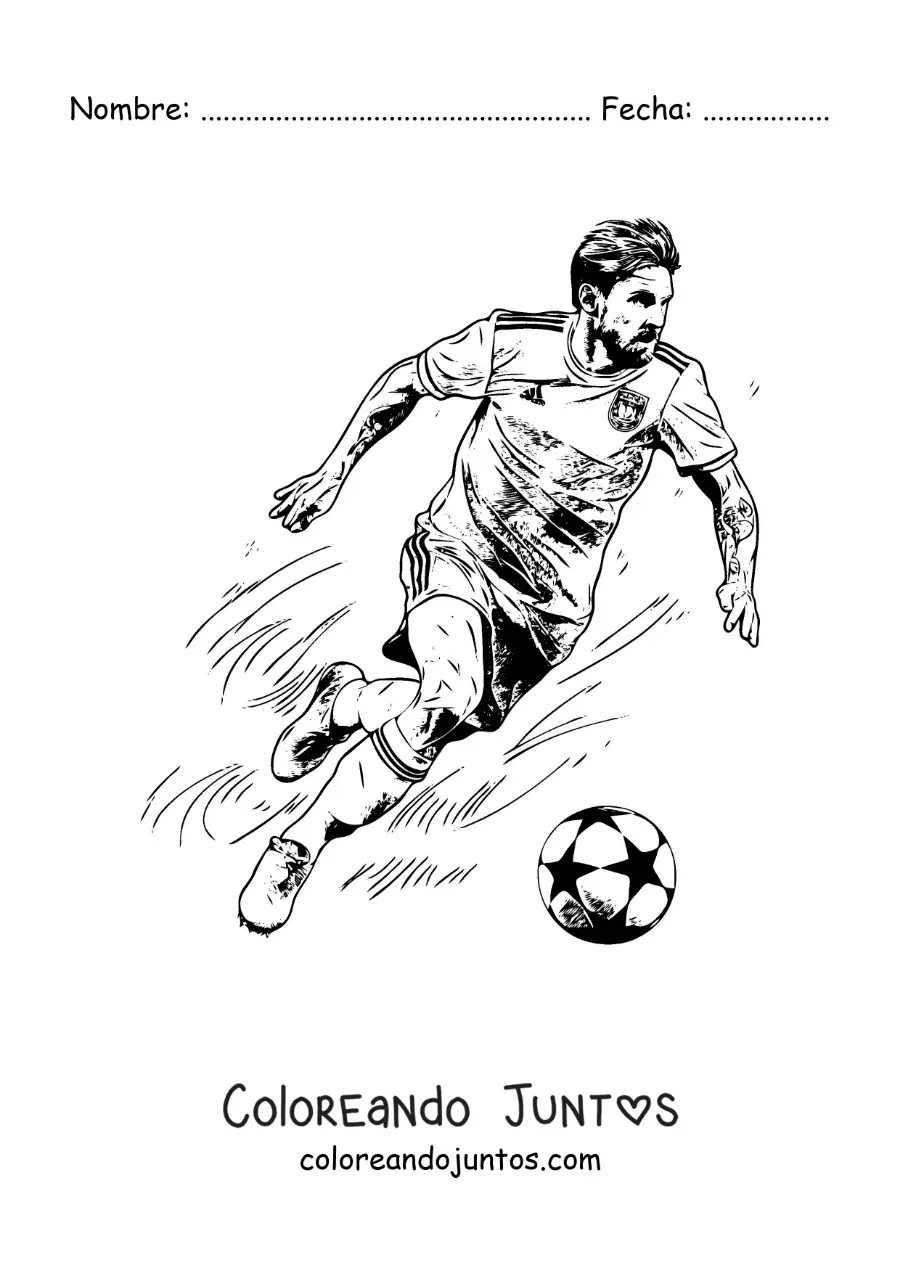 Imagen para colorear de Lionel Messi jugando fútbol