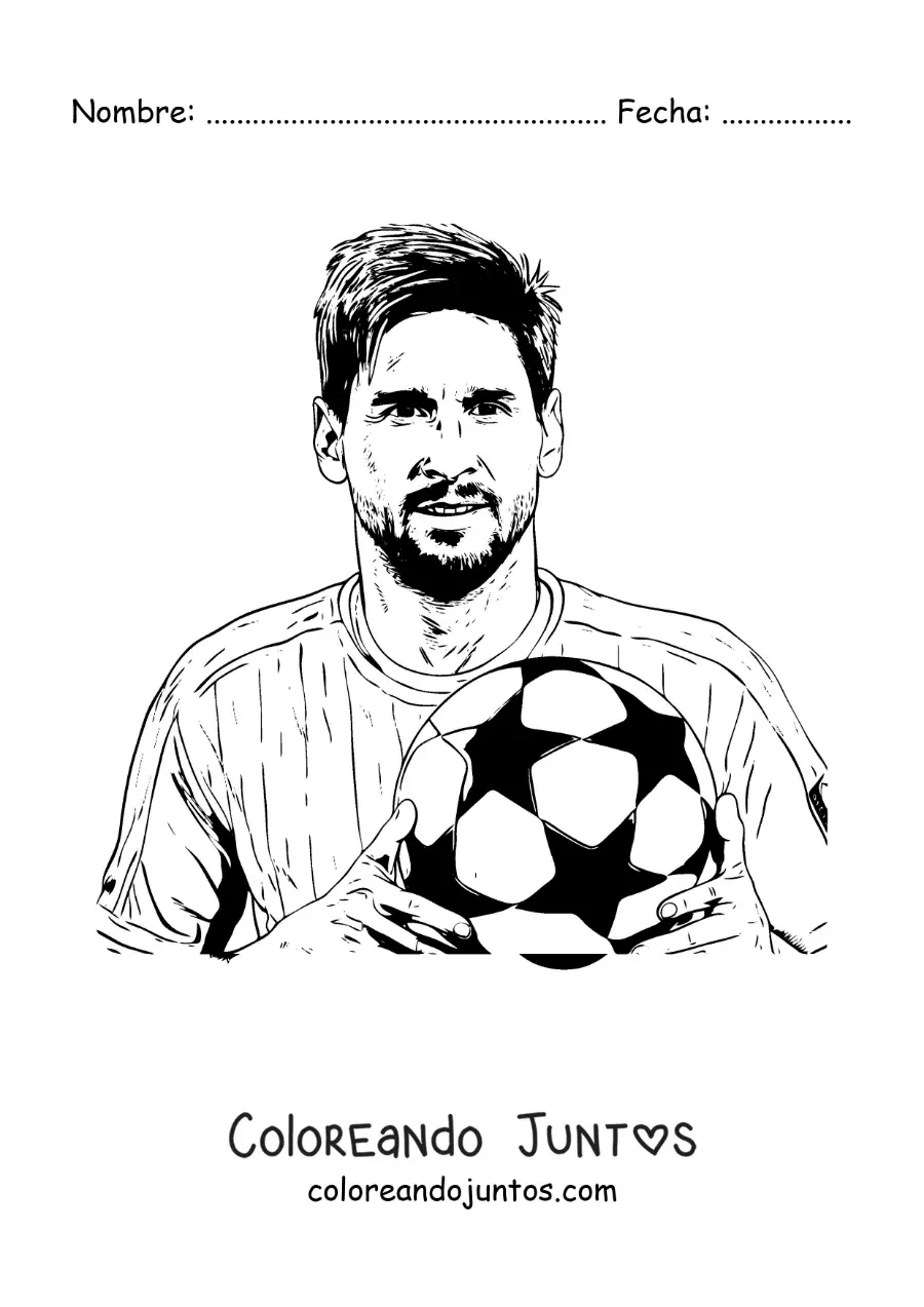 Imagen para colorear de Lionel Messi con un balón de fútbol