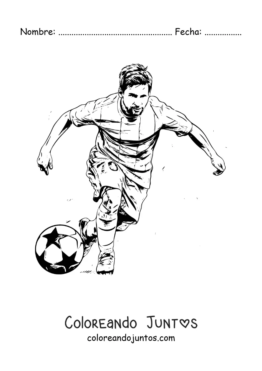 Imagen para colorear de Lionel Messi en un partido de fútbol