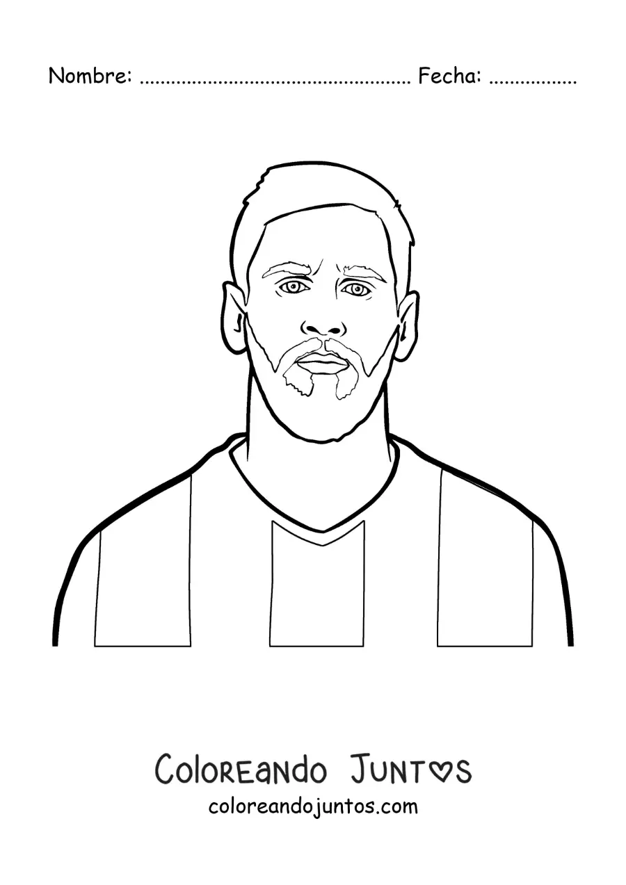 Imagen para colorear de un retrato de Lionel Messi animado fácil
