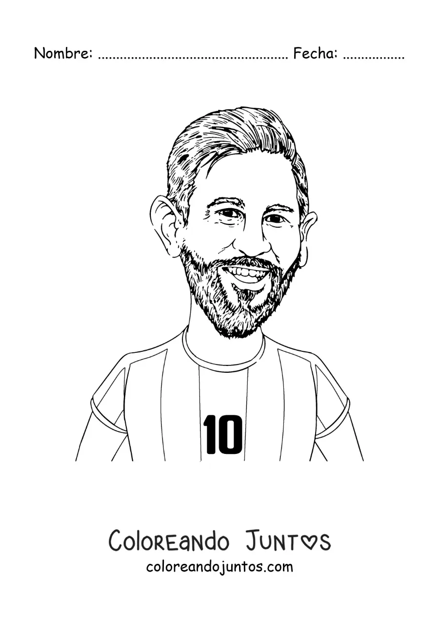 Imagen para colorear de una caricatura del futbolista Lionel Messi