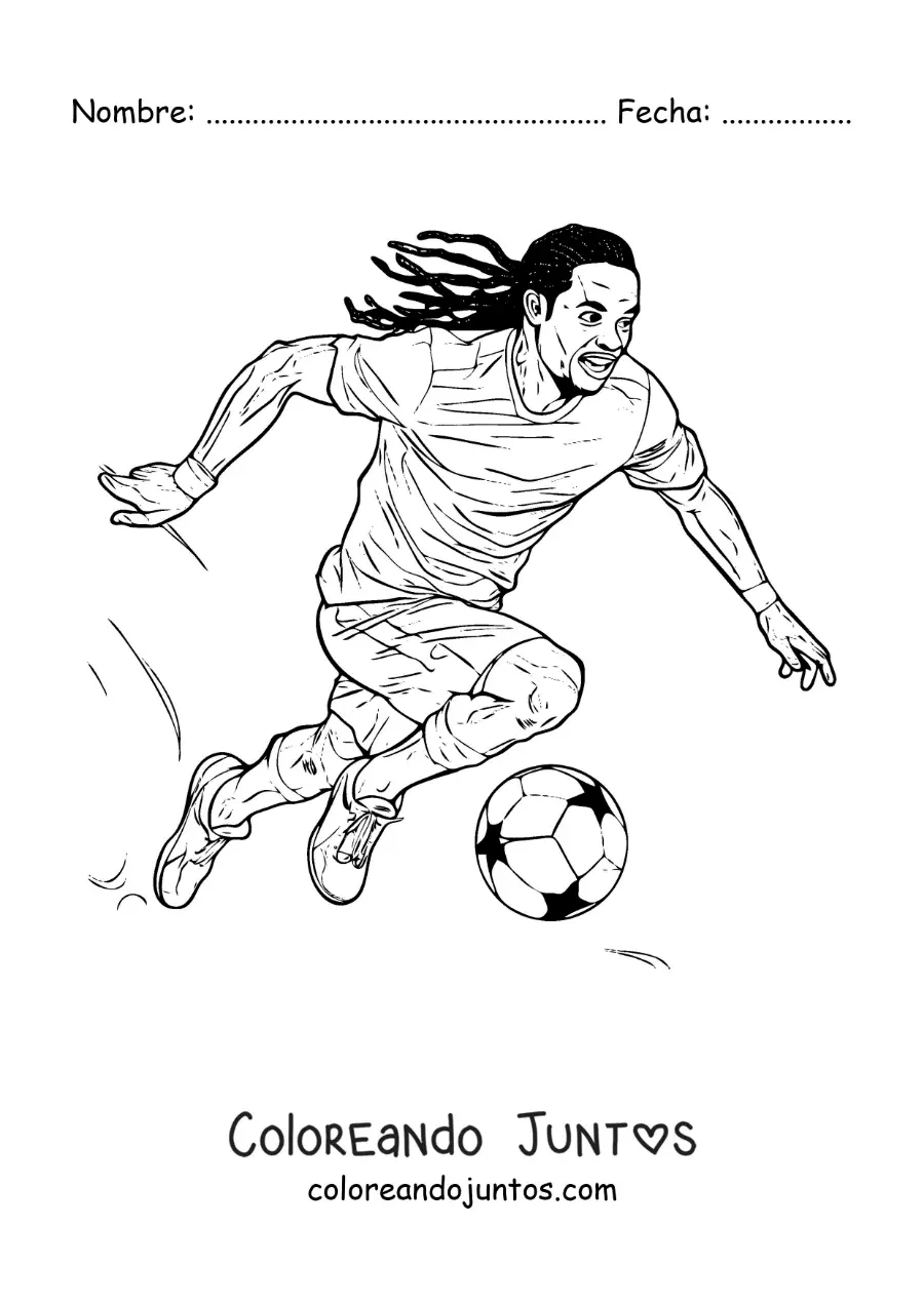 Imagen para colorear de Ronaldinho jugando fútbol