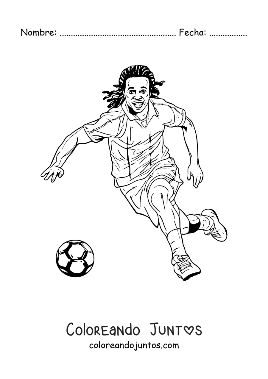 Imagen para colorear de Ronaldinho animado en un partido de soccer