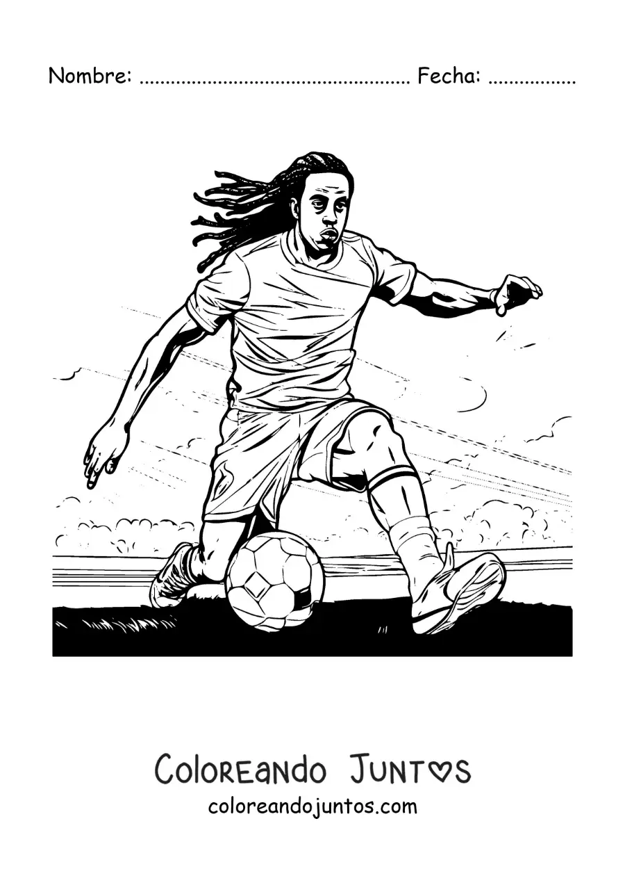 Imagen para colorear de Ronaldinho realista jugando fútbol