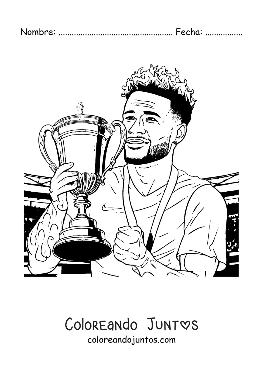 Imagen para colorear de Neymar campeón con una copa