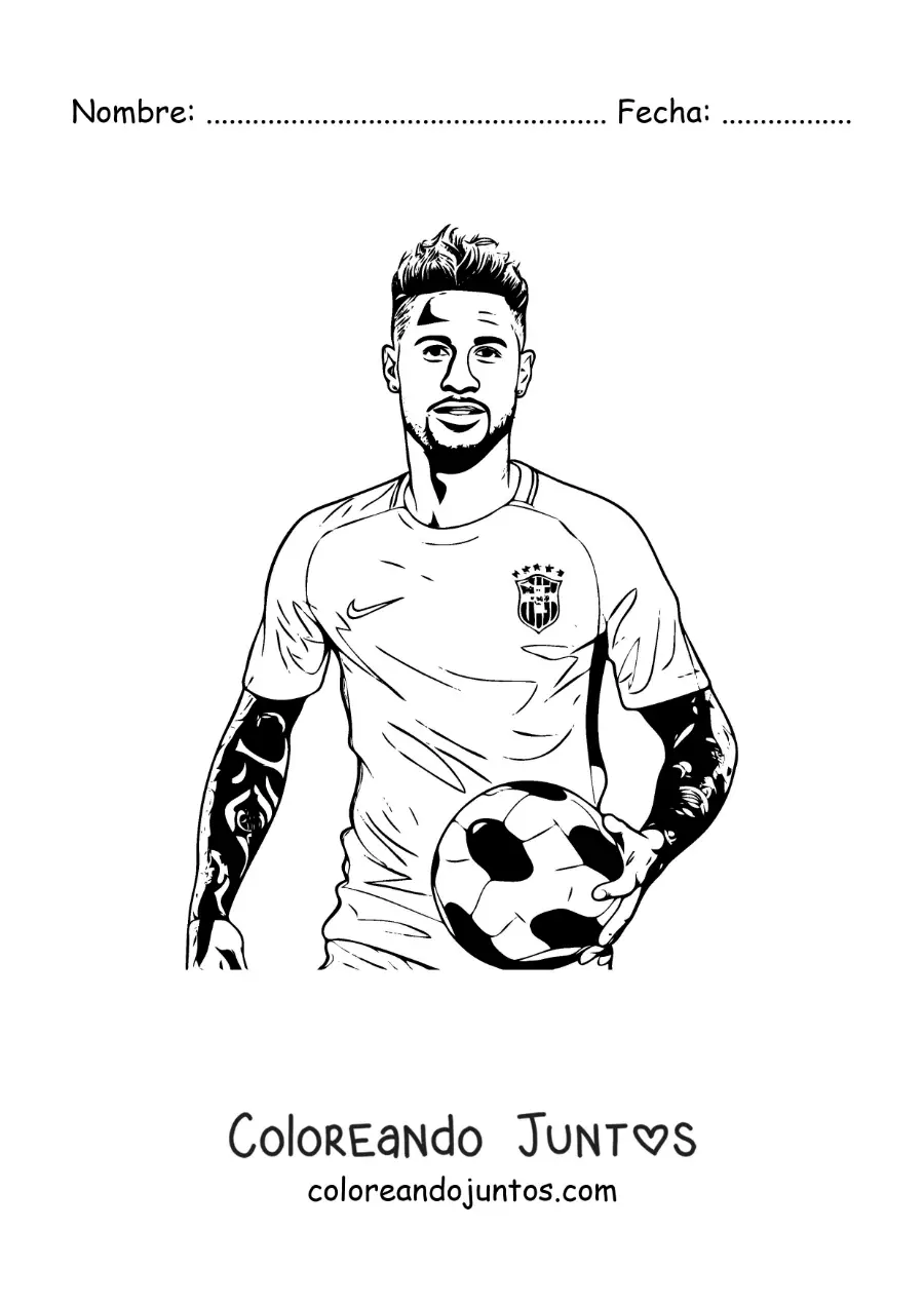 Imagen para colorear de Neymar con un balón de fútbol
