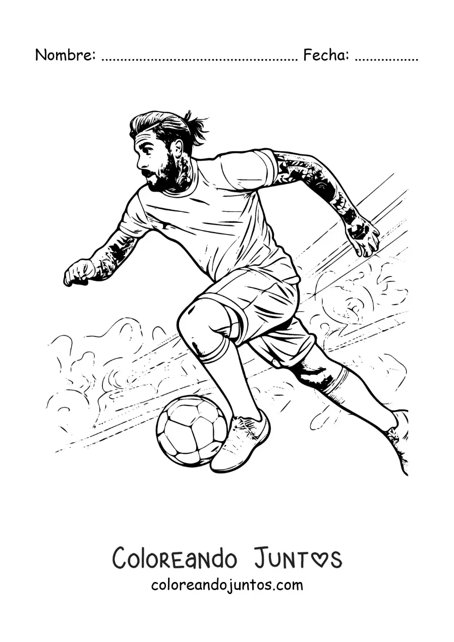 Imagen para colorear de Sergio Ramos animado jugando fútbol