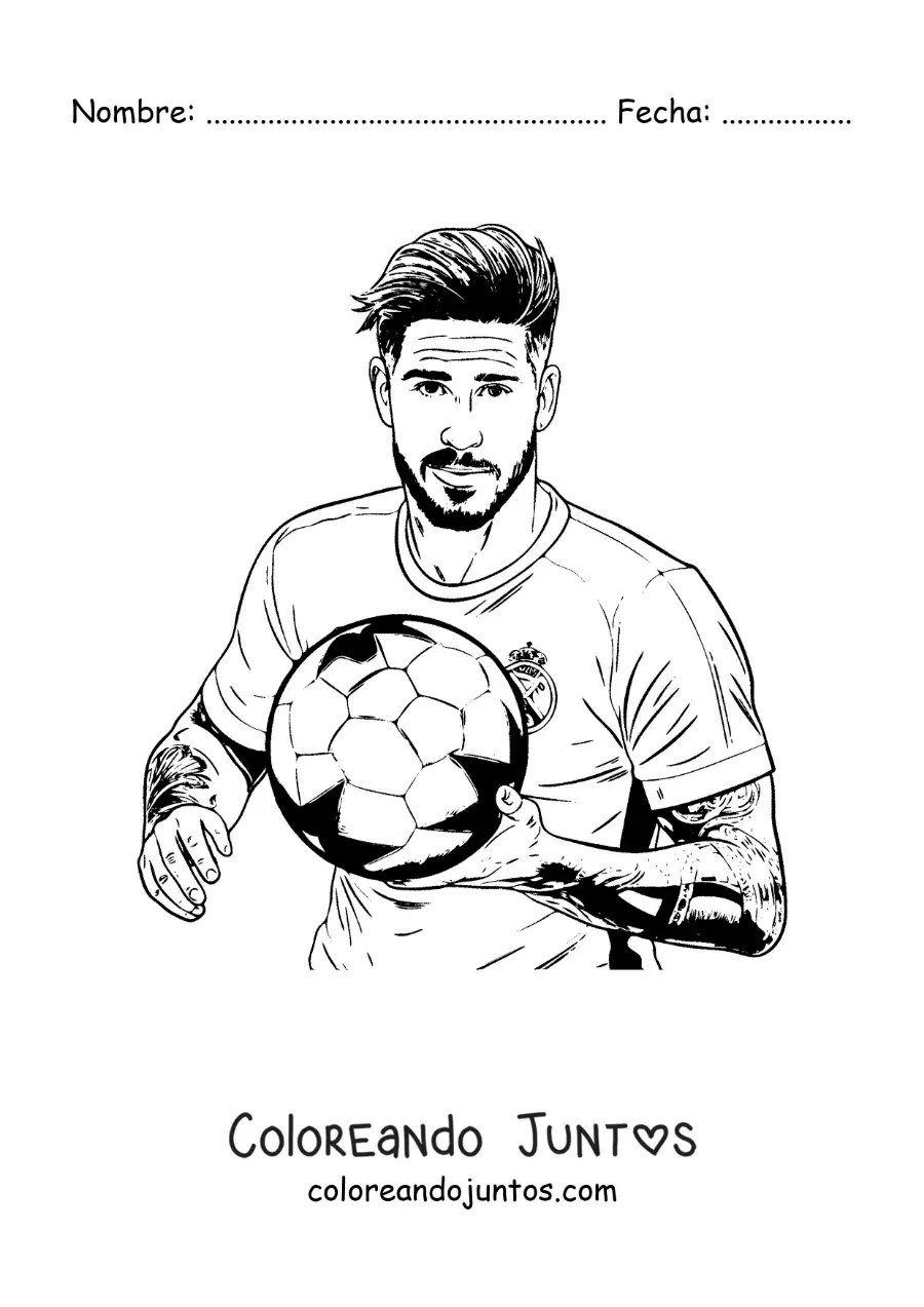 Imagen para colorear de Sergio Ramos con un balón de fútbol