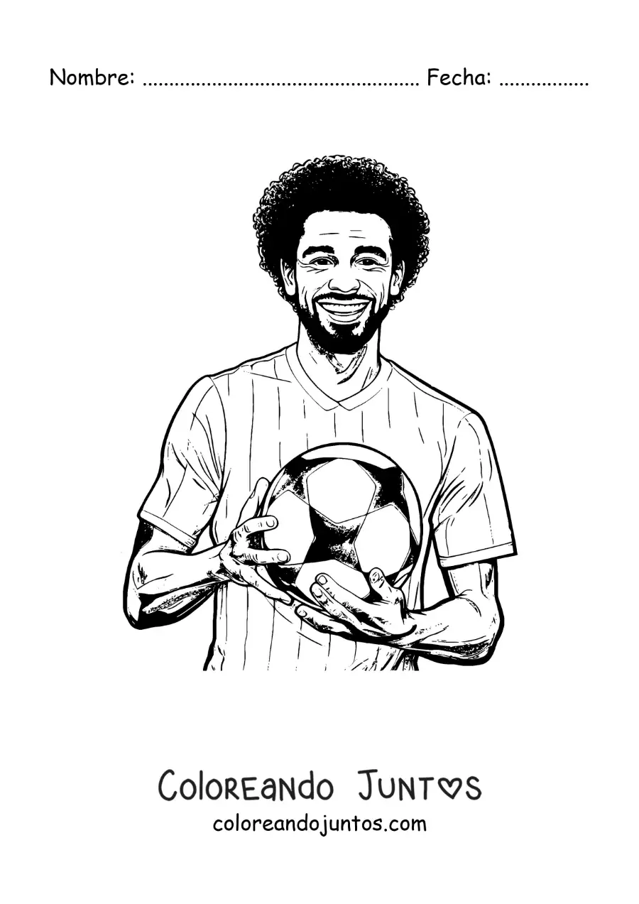 Imagen para colorear de Mohamed Salah animado con un balón de fútbol