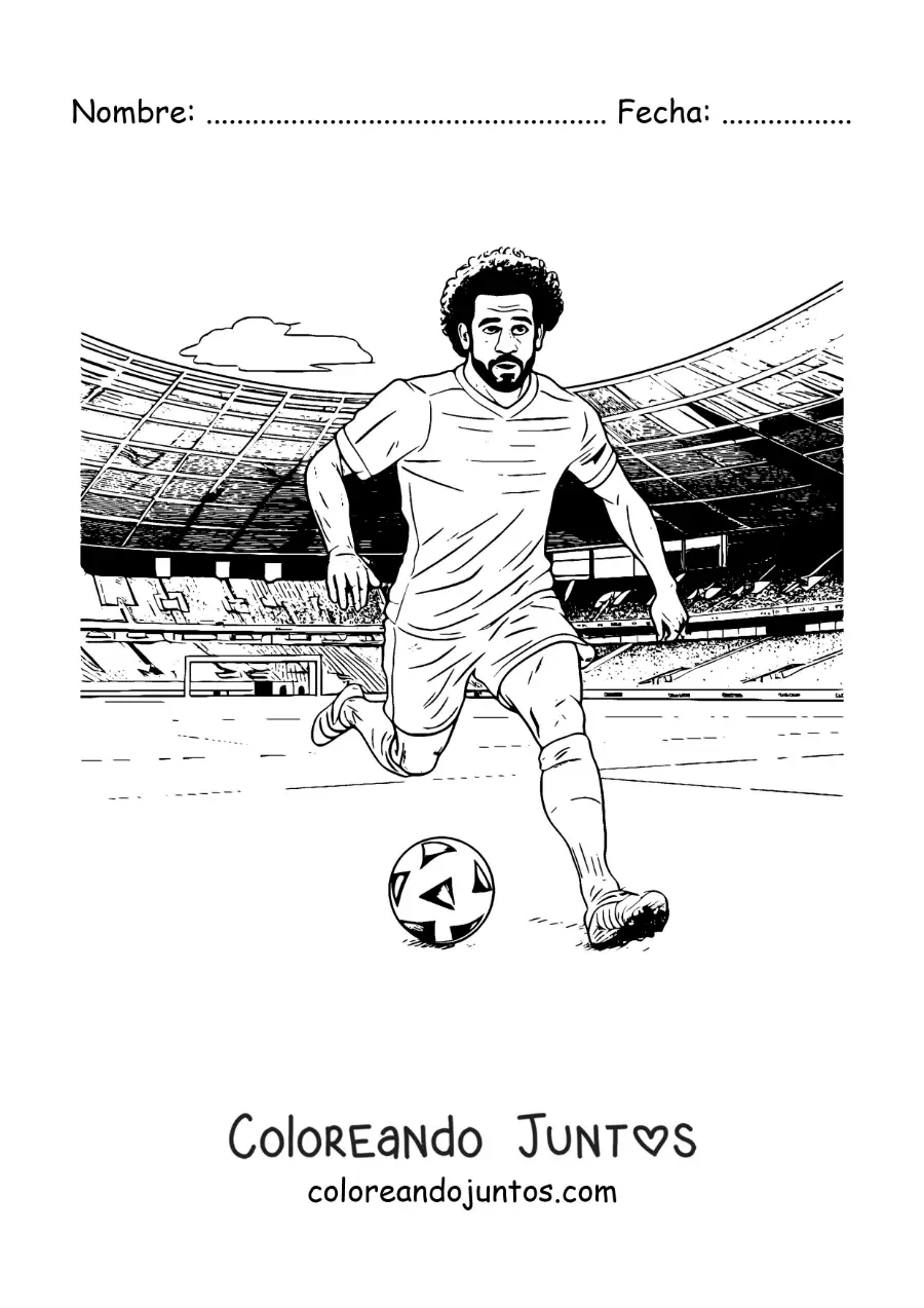 Imagen para colorear de Mohamed Salah jugando fútbol