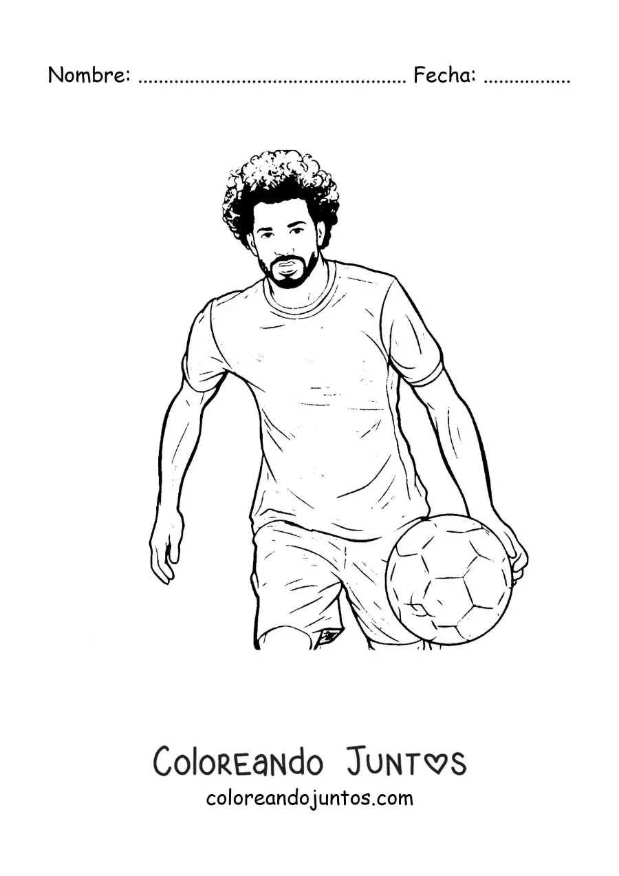 Imagen para colorear de Mohamed Salah animado jugando fútbol