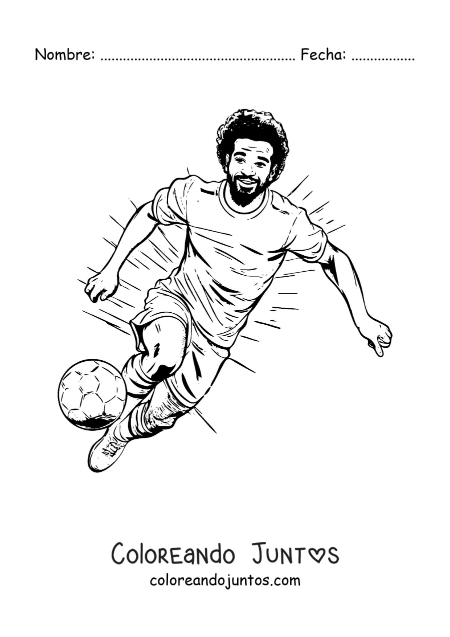 Imagen para colorear de caricatura de Mohamed Salah jugando fútbol