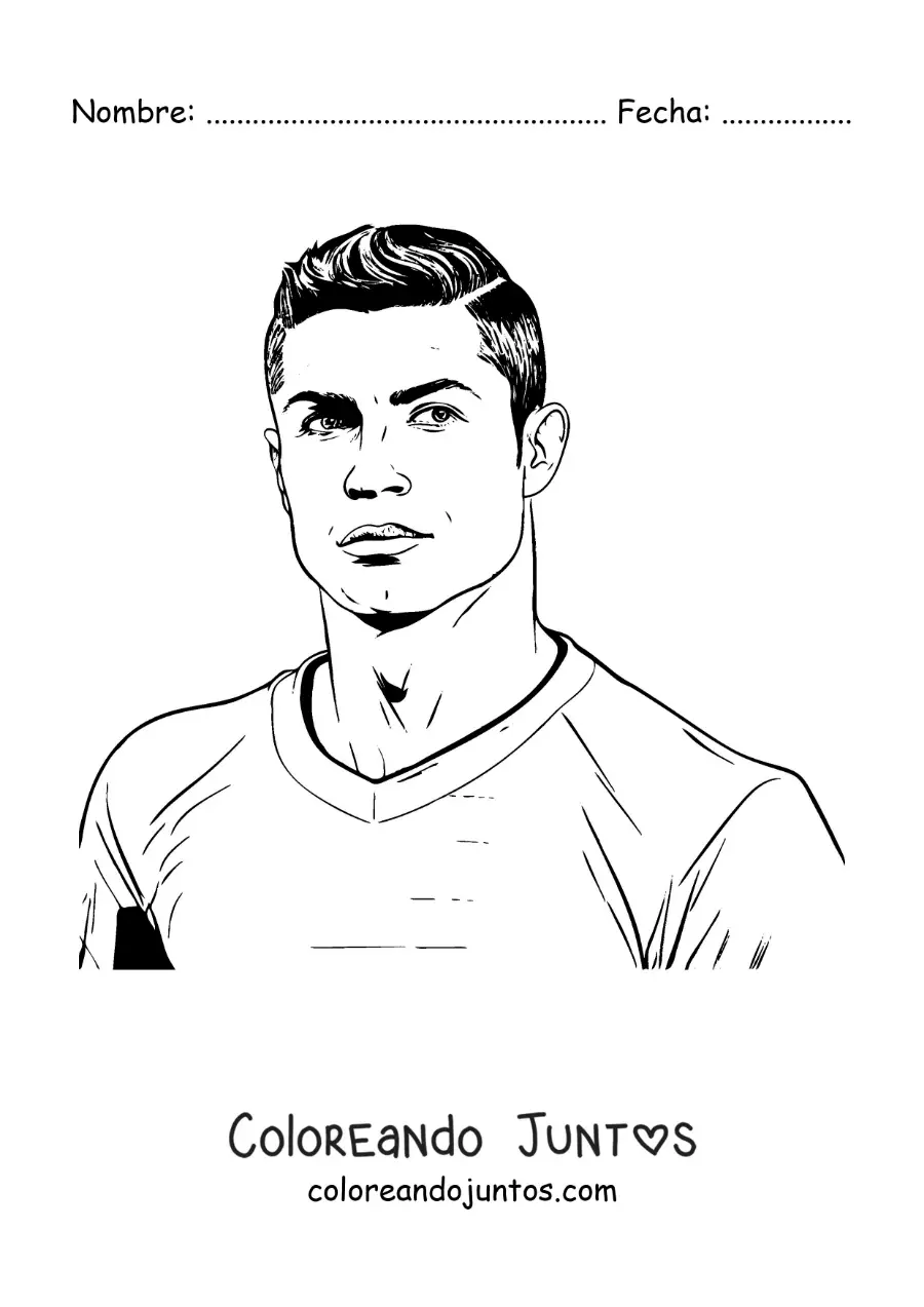 Imagen para colorear de retrato de Cristiano Ronaldo animado