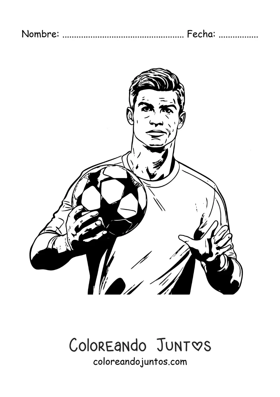 Imagen para colorear de Cristiano Ronaldo con un balón de fútbol