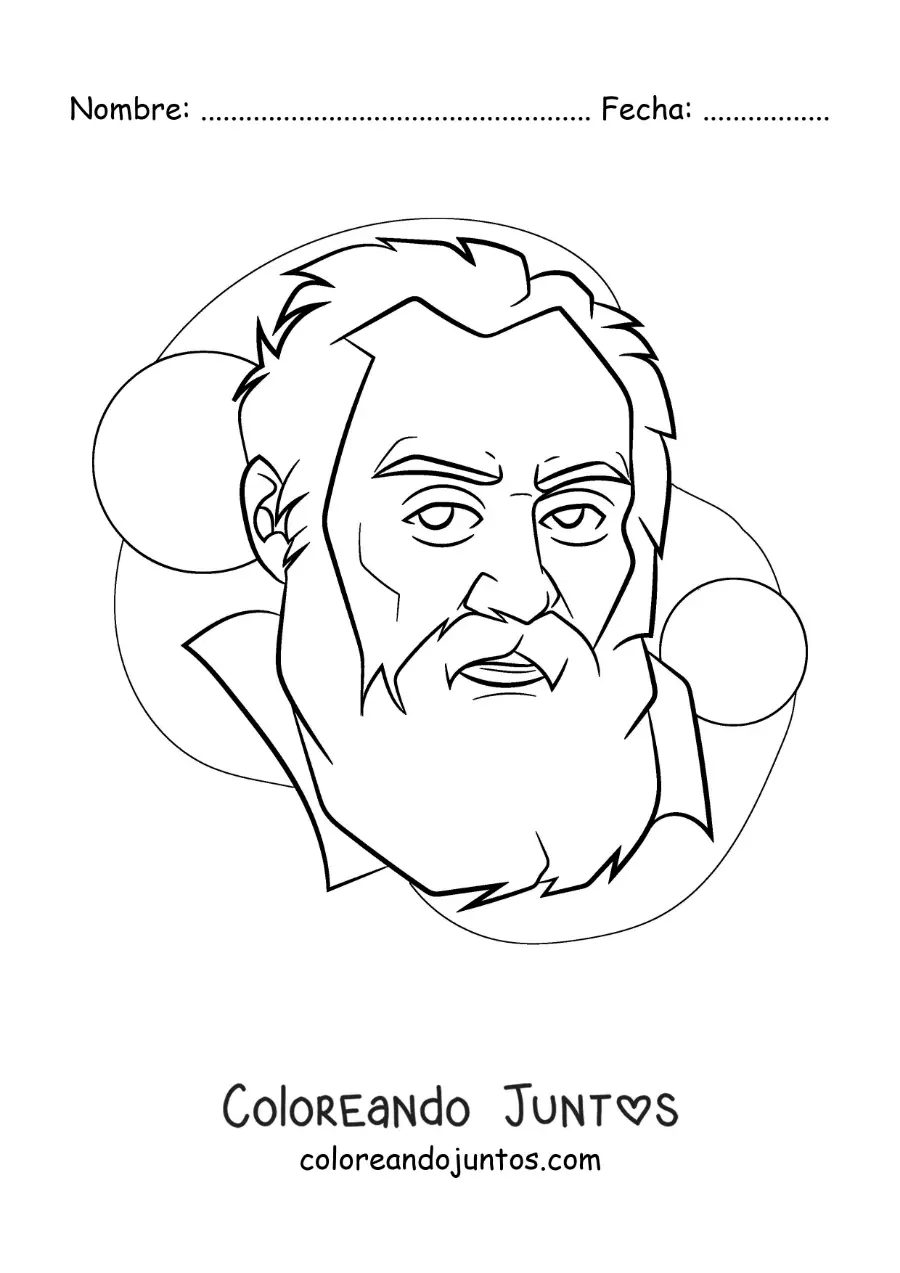 Imagen para colorear de retrato de Galileo Galilei fácil