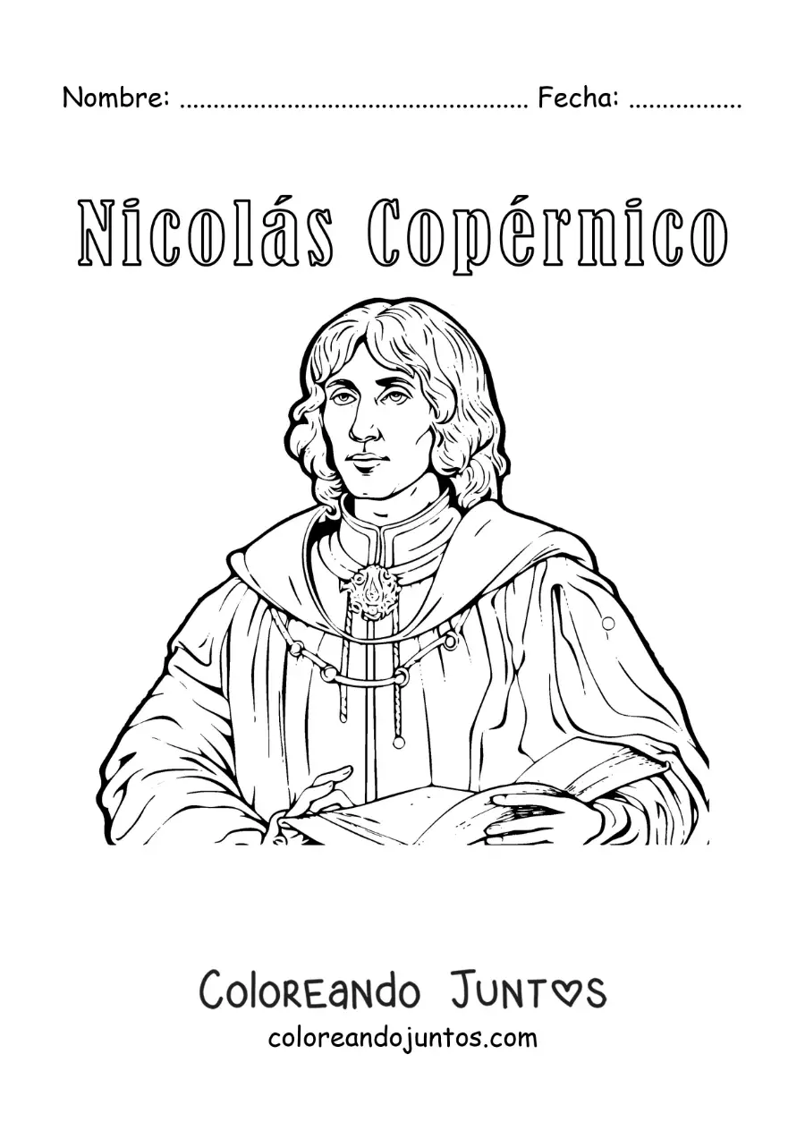 Imagen para colorear de Nicolás Copérnico animado para niños