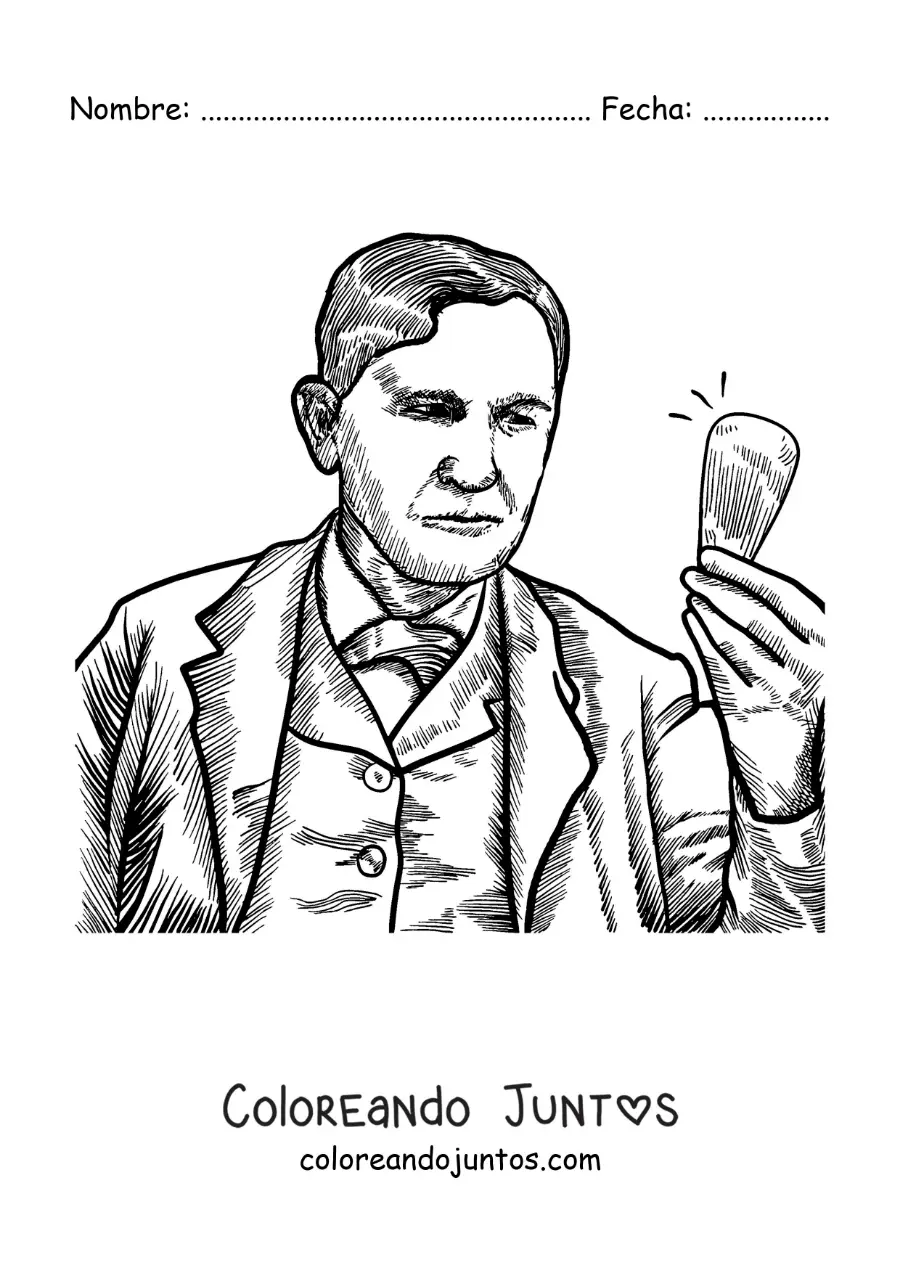 Imagen para colorear de retrato de Thomas Edison a lápiz