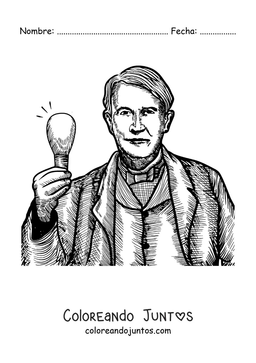 Imagen para colorear de retrato de Thomas Edison en estilo realista