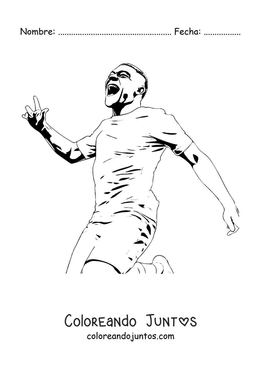 Imagen para colorear de Kylian Mbappé celebrando un gol
