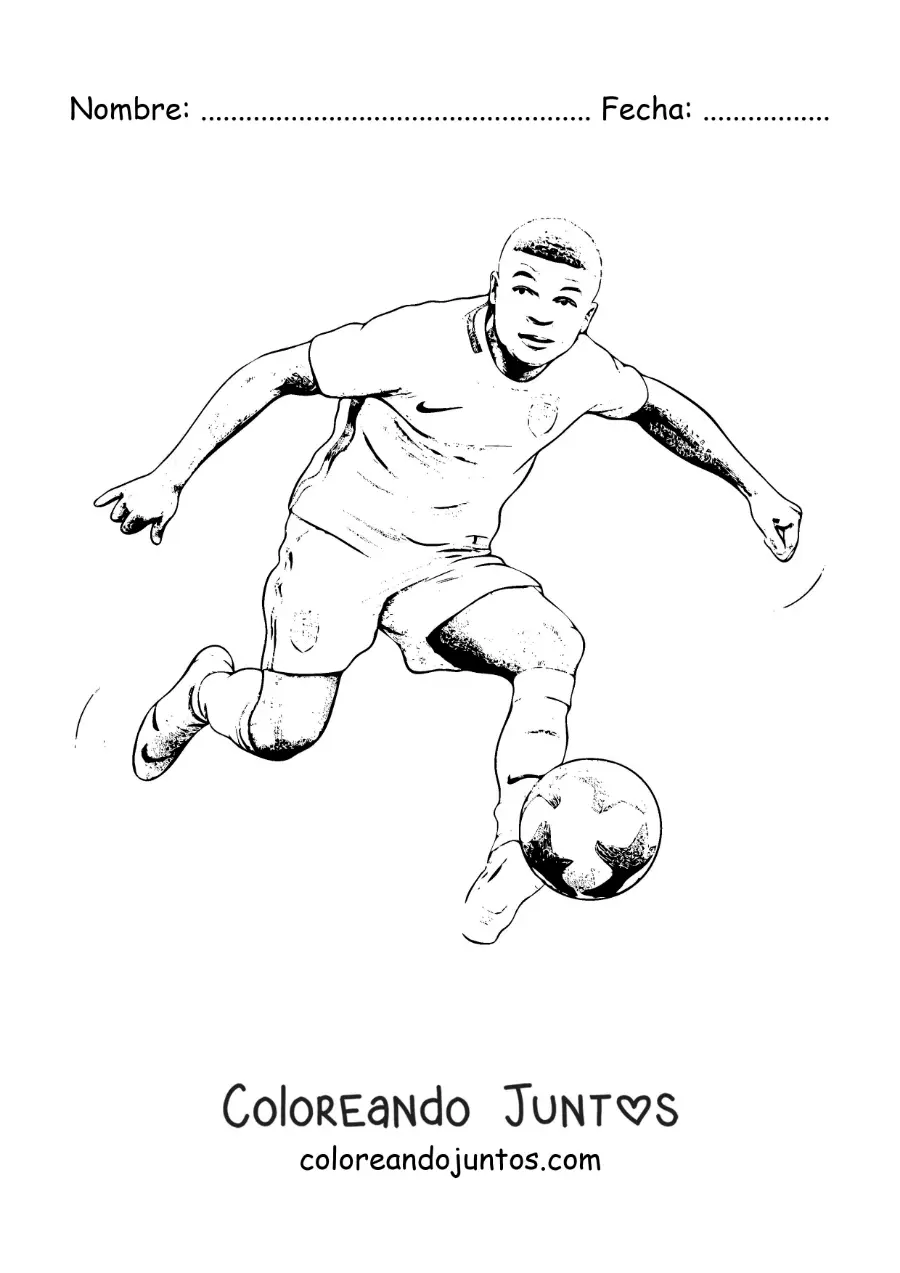 Imagen para colorear de Kylian Mbappé animado jugando fútbol
