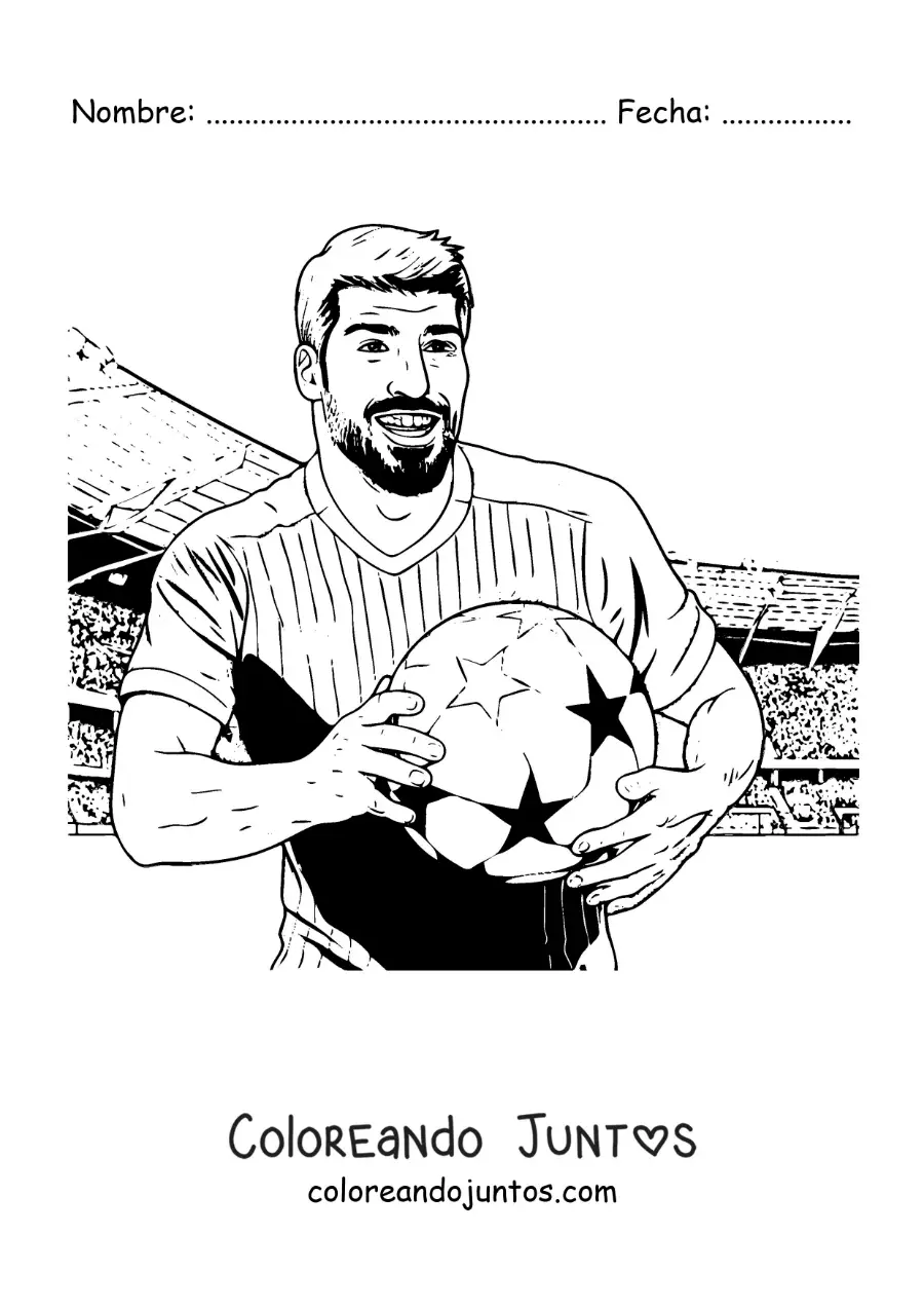 Imagen para colorear de Luis Suárez animado con un balón de fútbol
