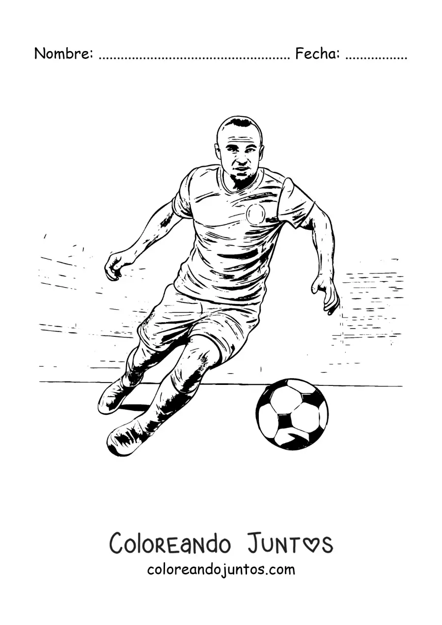 Imagen para colorear de Andrés Iniesta jugando fútbol