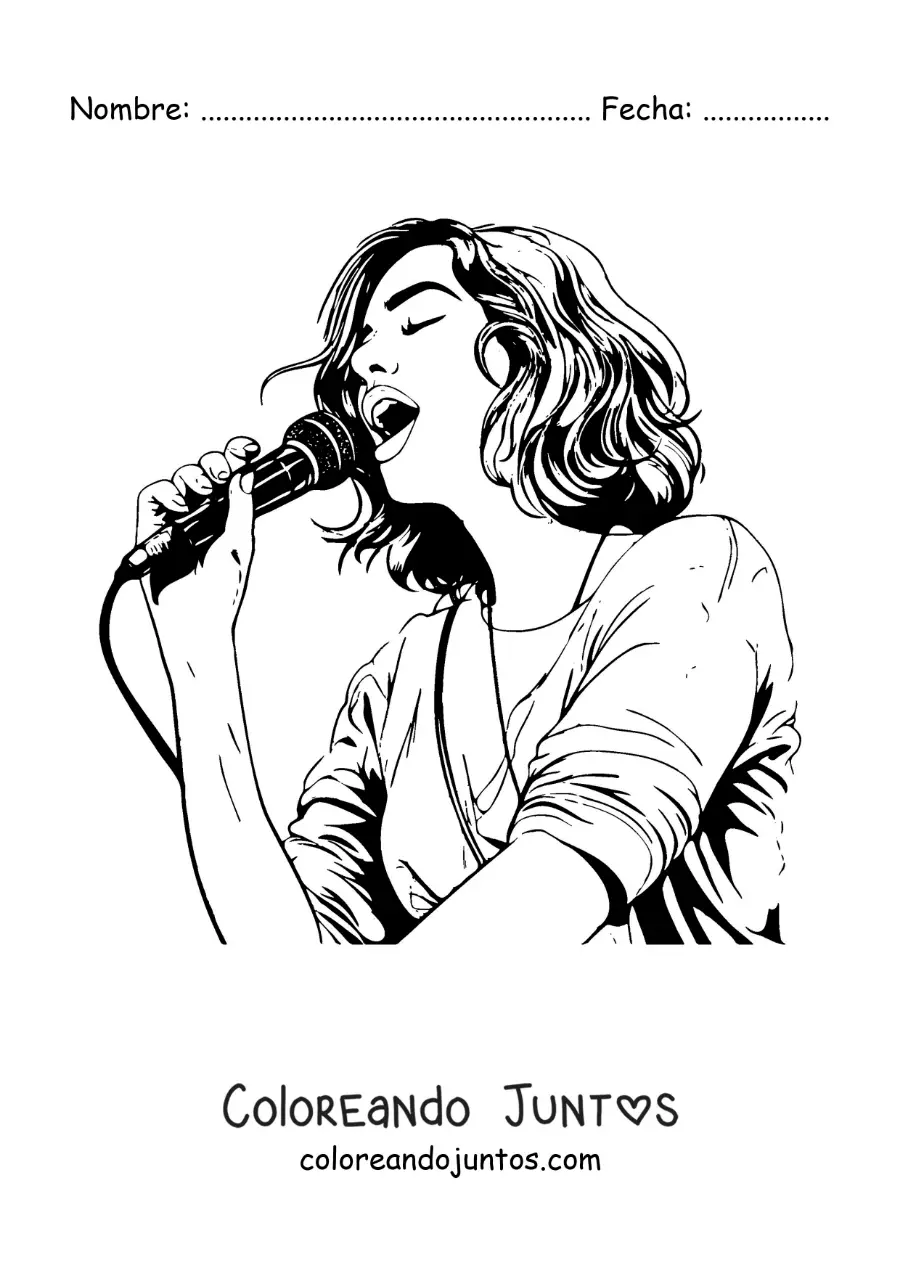 Imagen para colorear de Dua Lipa animada cantando con un micrófono