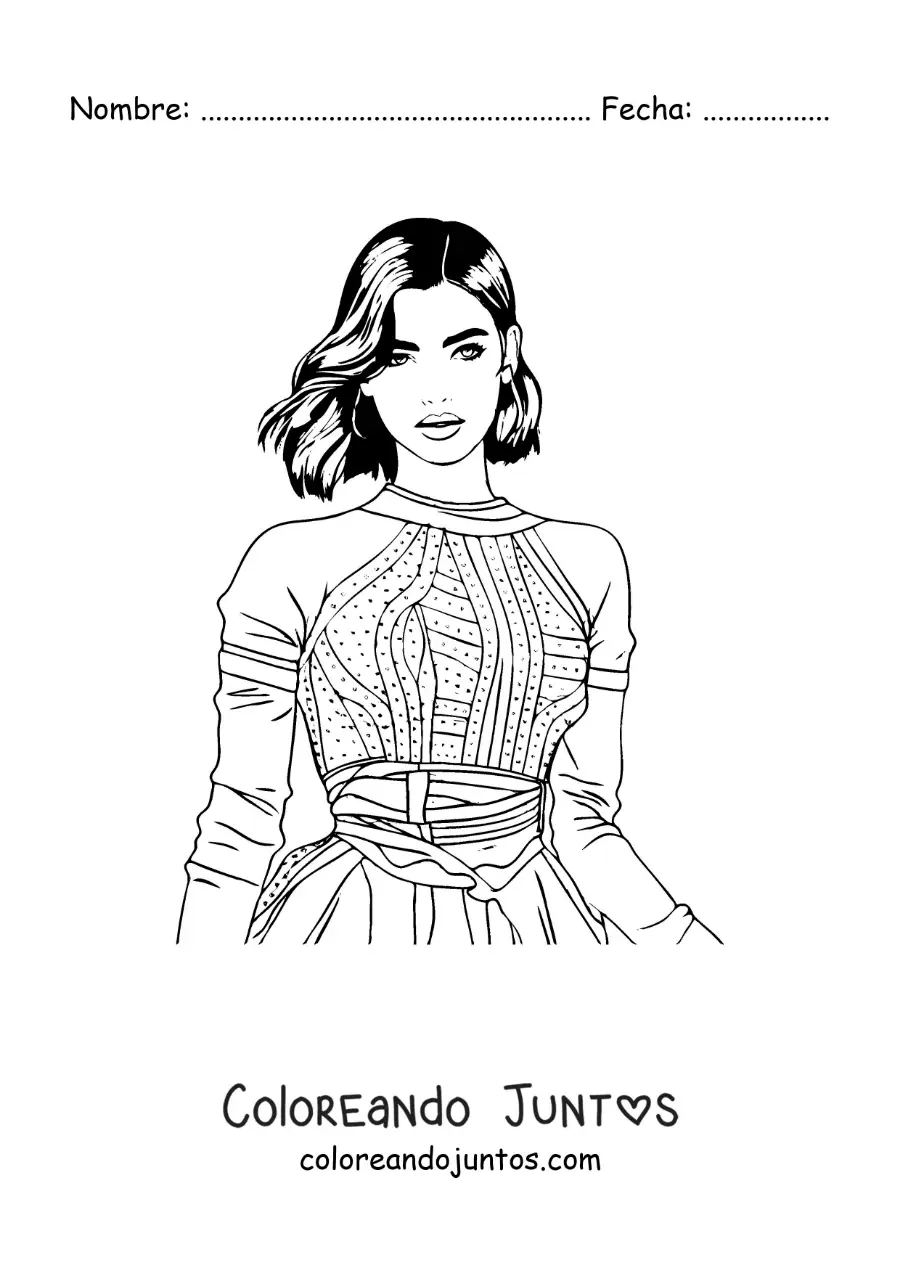 Imagen para colorear de caricatura de Dua Lipa con un vestido