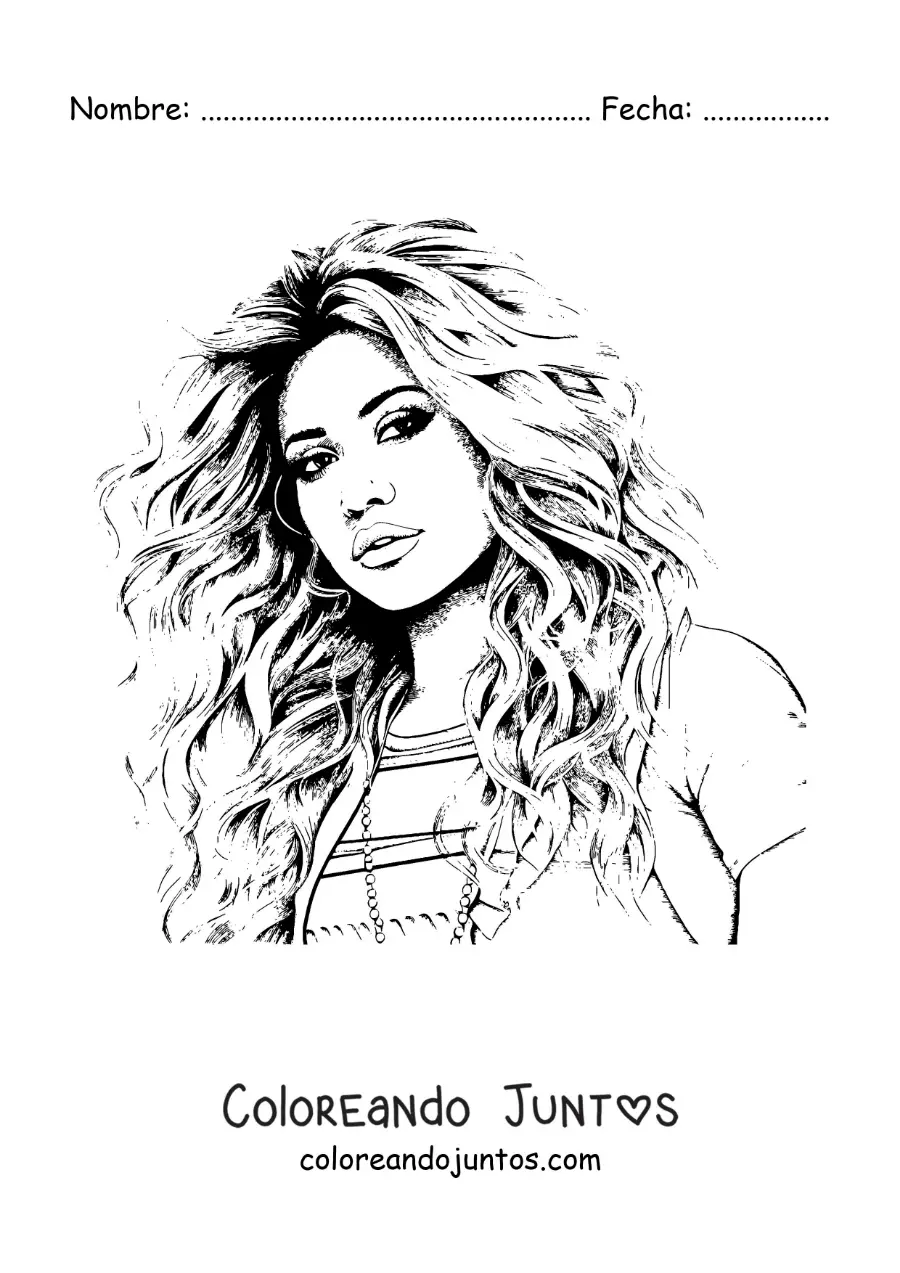 Imagen para colorear de un retrato de Shakira en estilo realista