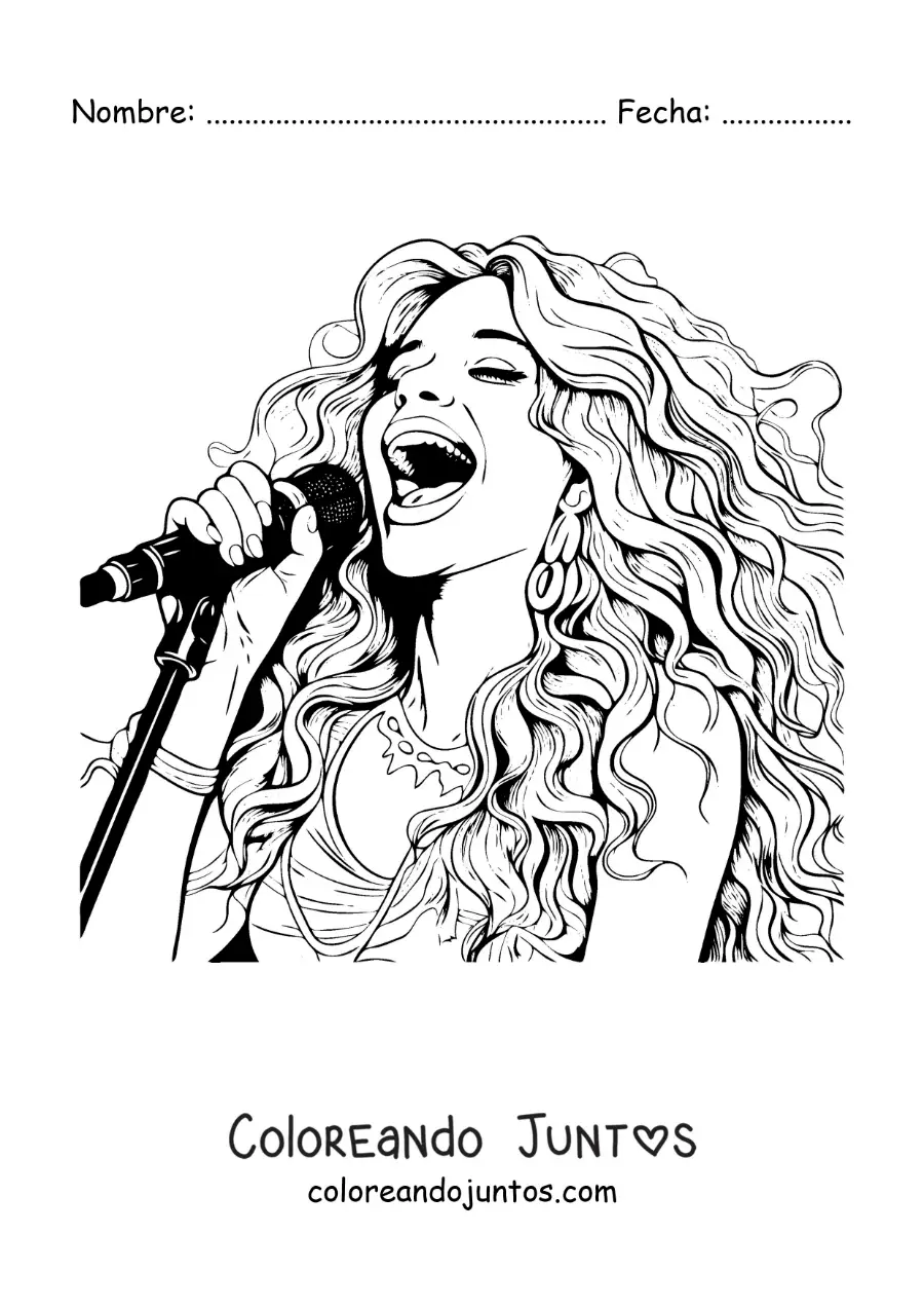 Imagen para colorear de caricatura de Shakira cantando