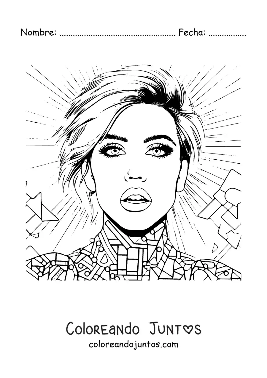 Imagen para colorear de un retrato de Miley Cyrus animada