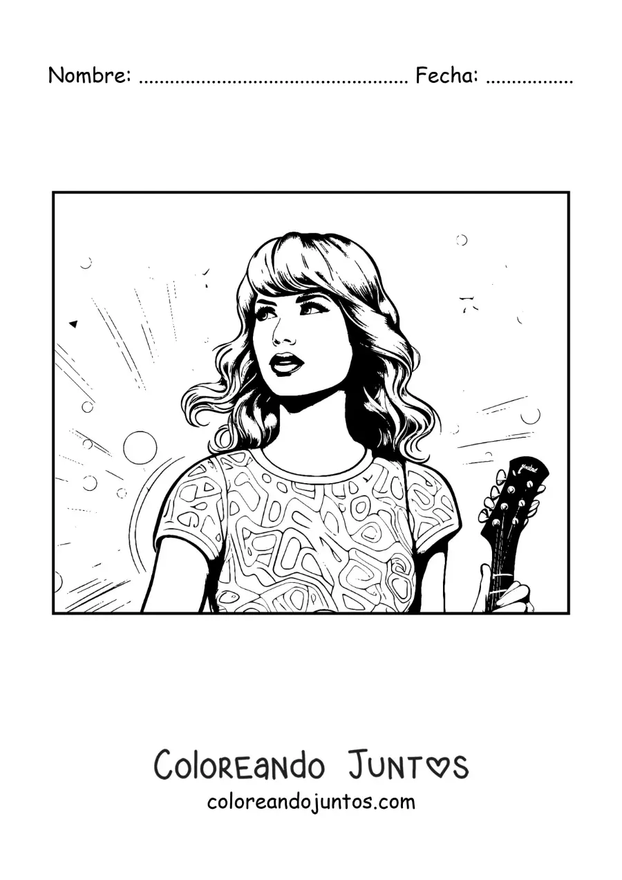 Imagen para colorear de Taylor Swift animada con una guitarra